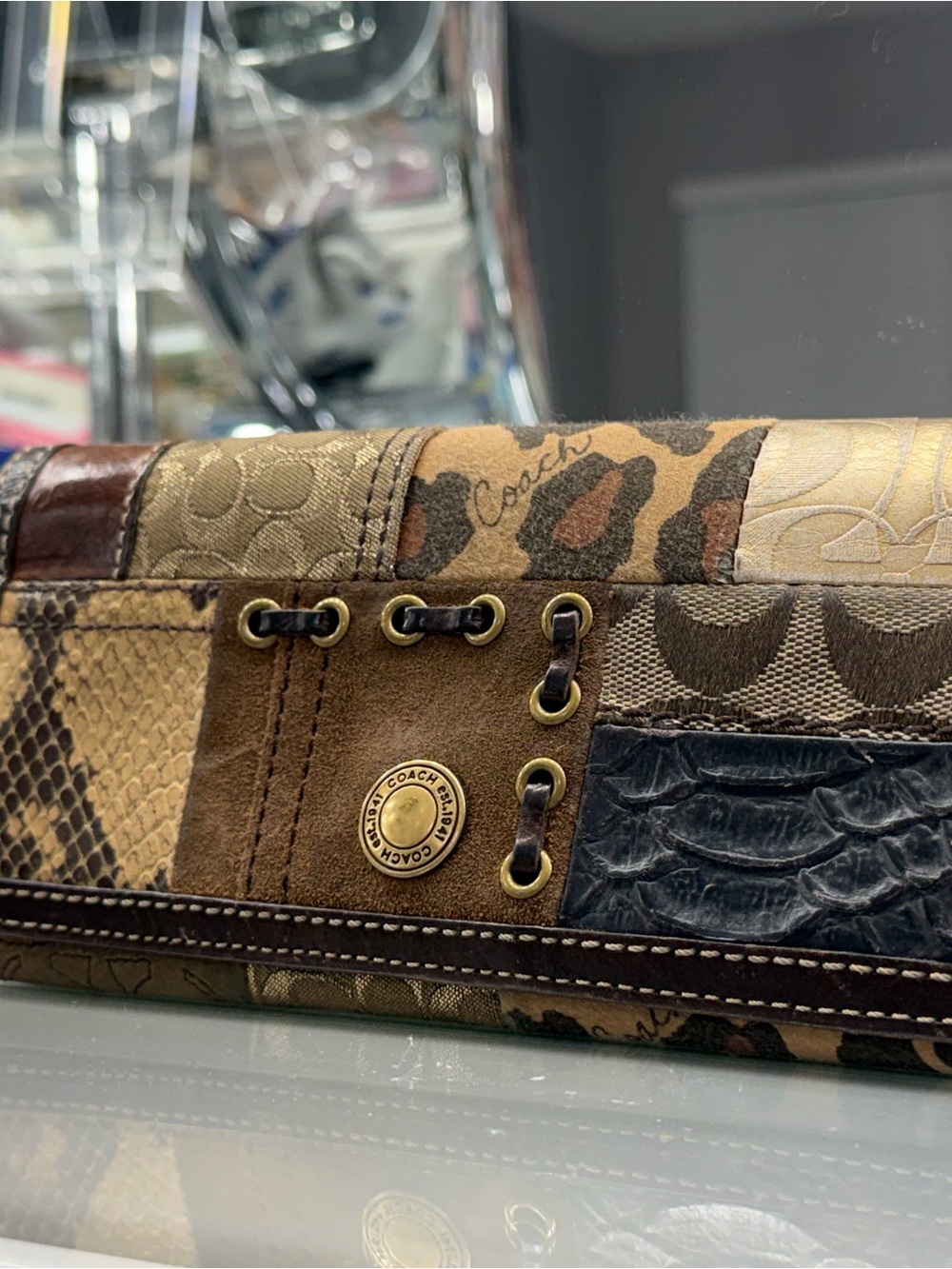 Coach Patchwork Clutch - Brown and Black